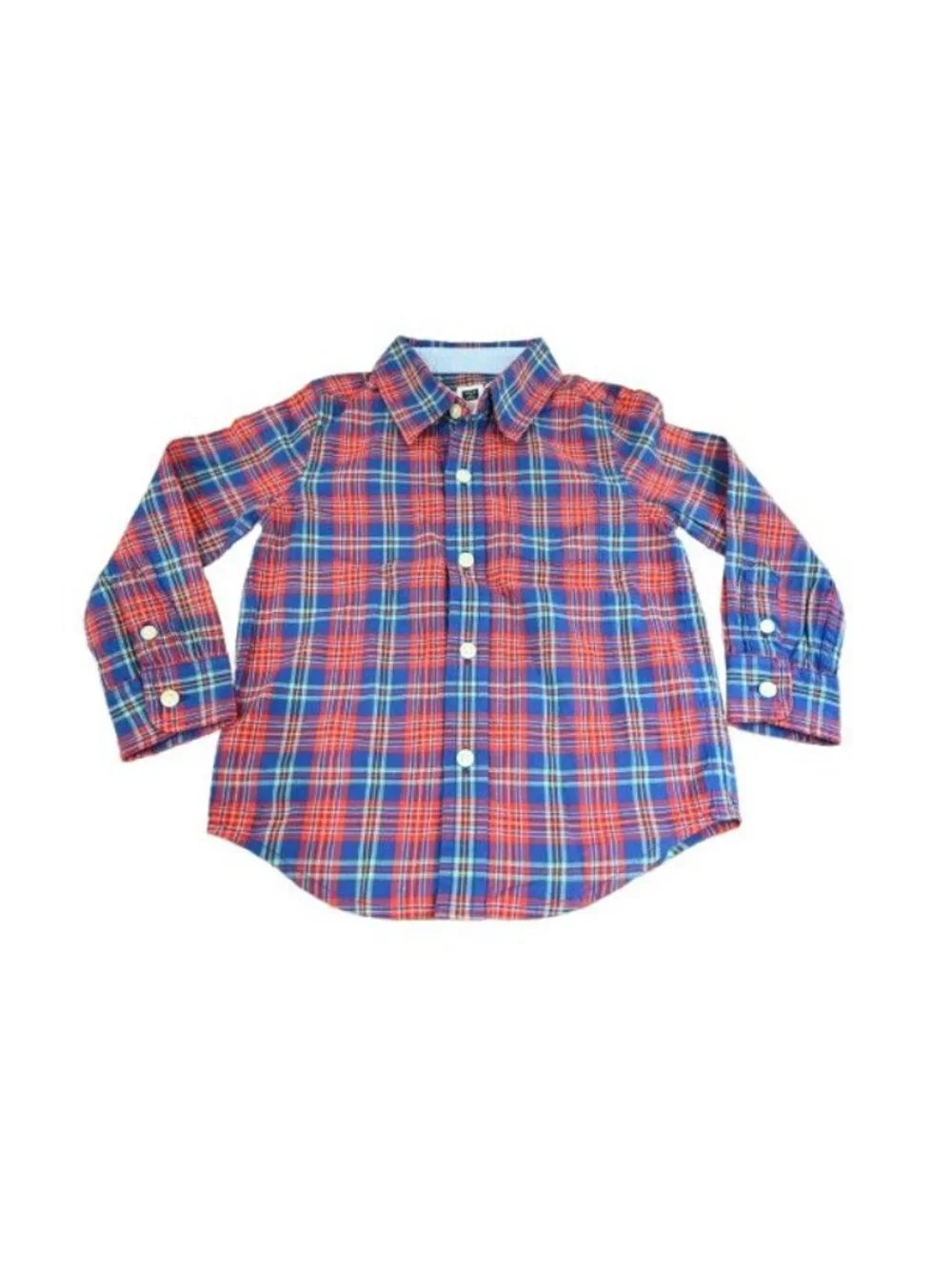 Janie and Jack Toddler Boys Plaid Button Front Shirt Blue Red 18-24 Months